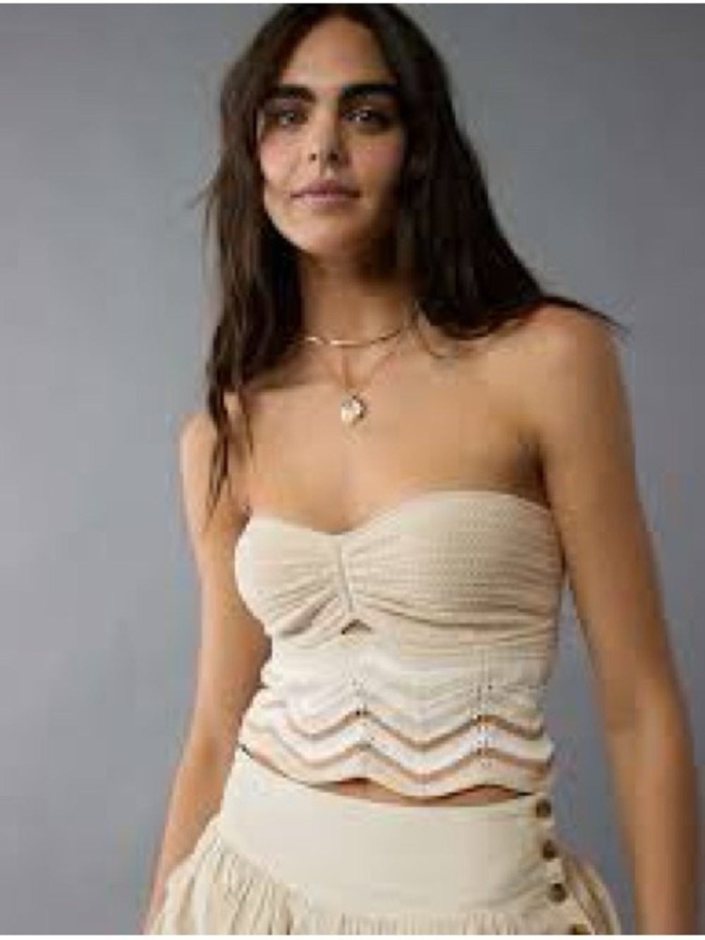 American Eagle Outfitters Cream Knit Cropped Cami with Tan Stripes